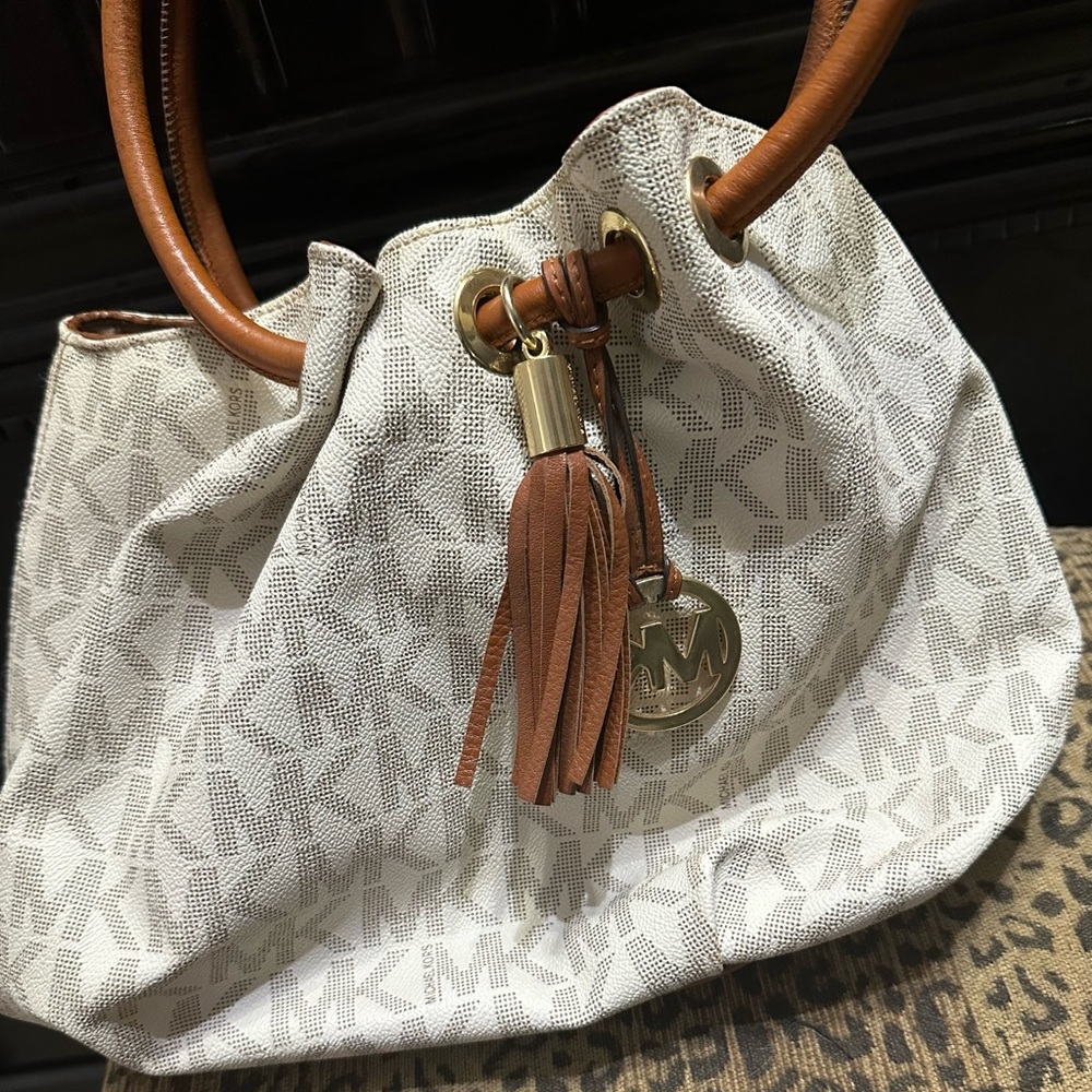 Michael Kors White and Tan Shoulder Bag